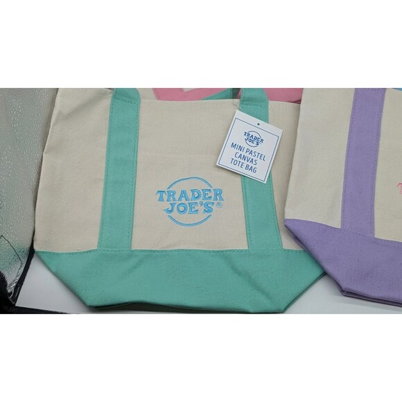 Trader Joe's Pastel Mini Canvas Tote Bags 2025 Limited Edition NWT Easter - Picture 3 of 5